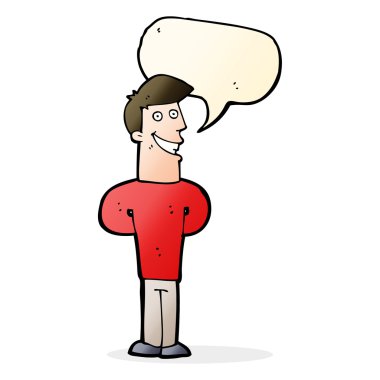 Çizgi filmdeki sırıtan adam konuşma balonuyla