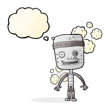 Düşünce baloncuklu komik robot.