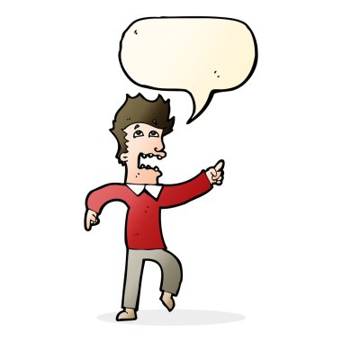 çizgi filmdeki korkmuş adam konuşma balonunu işaret ediyor.