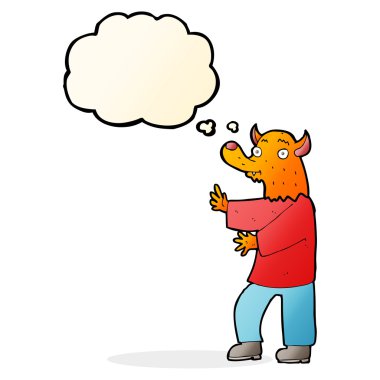 Düşünce baloncuklu çizgi film tilkisi