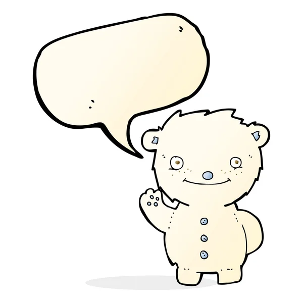 Cartoon waving polar bear with speech bubble — Stock Vector