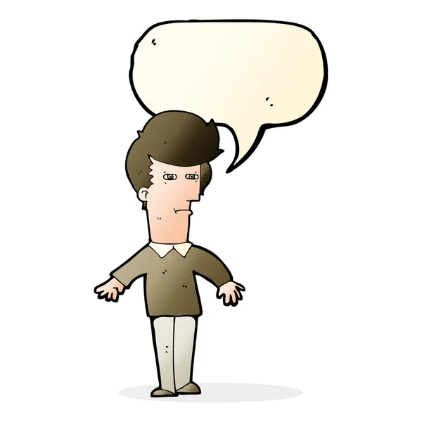 Karikatür şüpheli adam konuşma balonu ile — Stok Vektör