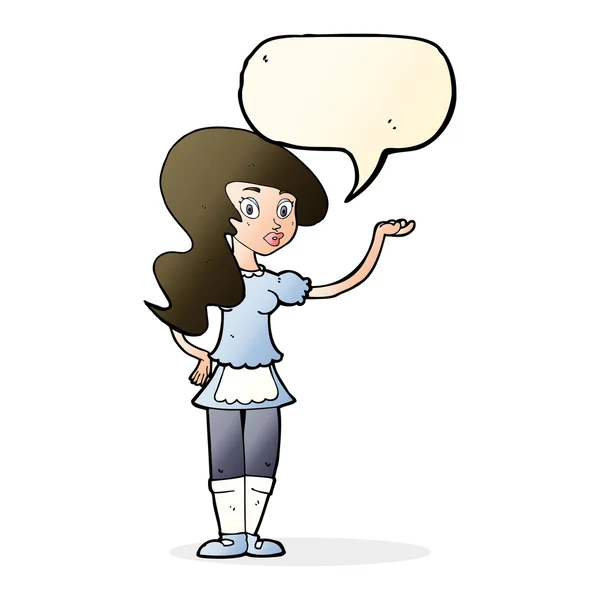 Cartoon waitress with speech bubble — Stock Vector