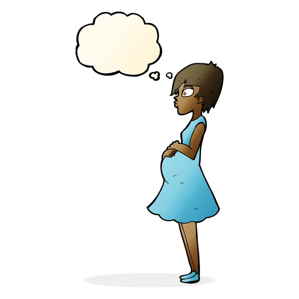 Cartone animato donna incinta con bolla di pensiero — Vettoriale Stock