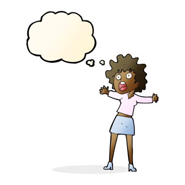 korkmuş kadın düşünce balonu ile çizgi film