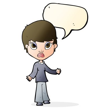 Çizgi filmdeki kadın konuşma balonuyla omuz silkiyor.