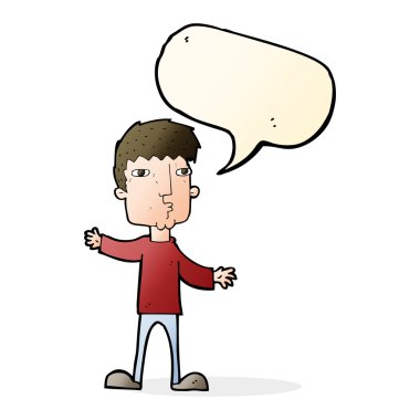 Konuşma baloncuğu olan meraklı bir karikatür.