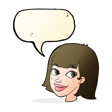 çizgi film mutlu kadın yüzü ile konuşma kabarcığı