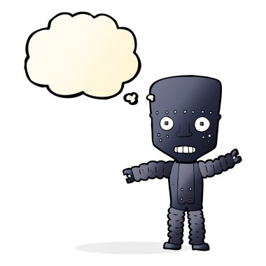 Düşünce baloncuklu çizgi film robotu