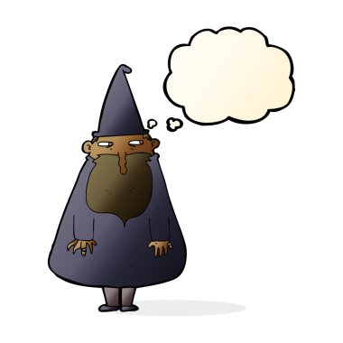 Düşünce baloncuklu çizgi film sihirbazı