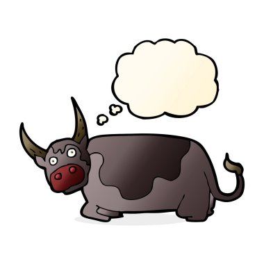 Düşünce baloncuklu çizgi film boğası