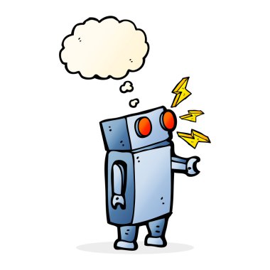 Düşünce baloncuklu çizgi film robotu