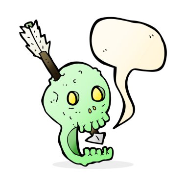 Konuşma baloncuklu komik kafatası ve ok