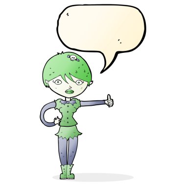 Çizgi filmdeki vampir kız konuşma baloncuğuyla baş parmak işareti yapıyor.