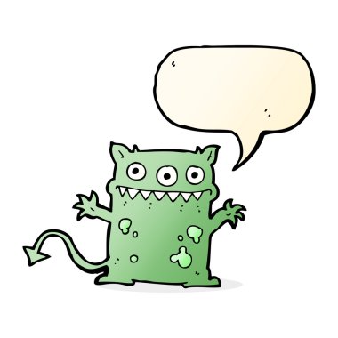 Konuşma balonu olan küçük bir canavar.