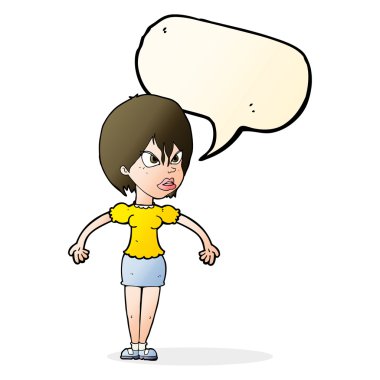 karikatür rahatsız kadınla konuşma balonu