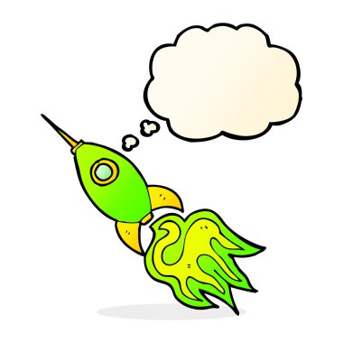 Düşünce baloncuklu çizgi uzay roketi