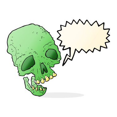 Konuşma baloncuklu antik ürkütücü kafatası çizgi filmi