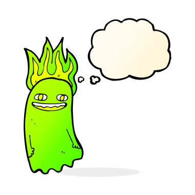 Düşünce baloncuklu komik bir hayalet.