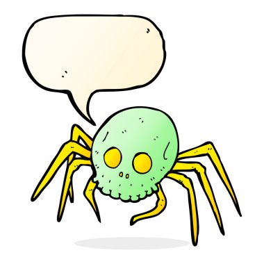 Konuşma baloncuklu tuhaf kafatası örümceği çizgi filmi