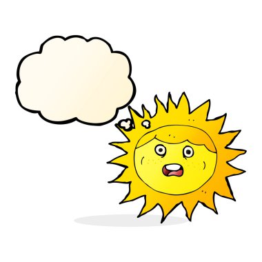 Güneş çizgi film karakteri ile düşünce balonu