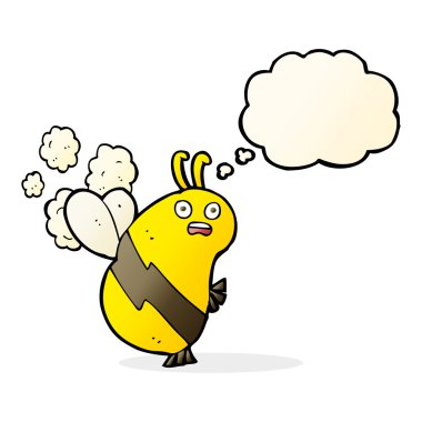 Düşünce baloncuklu komik çizgi film arısı