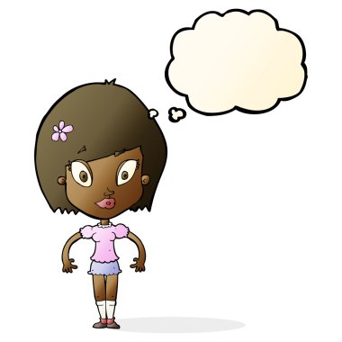 Düşünce baloncuğu olan güzel bir kadın.