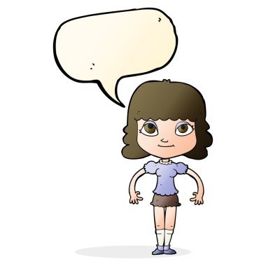 Konuşma balonu olan çizgi film kızı.