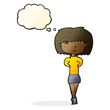 düşünce balonu ile utangaç kadın karikatür
