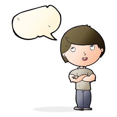 çizgi film mutlu adam konuşma baloncuğu ile katlanmış kolu ile