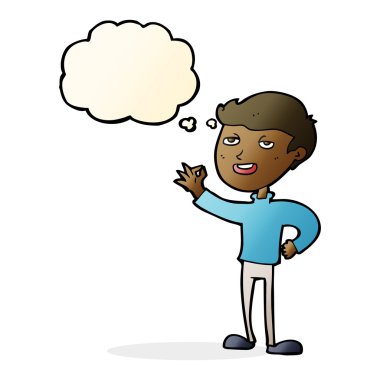 Çizgi filmci, düşünce baloncuğuyla mükemmel bir jest yapıyor.