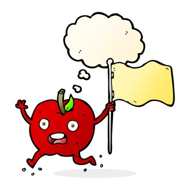 Düşünce baloncuklu bayraklı komik elma