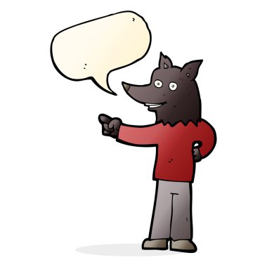 Çizgi filmdeki kurt adam konuşma balonunu işaret ediyor.