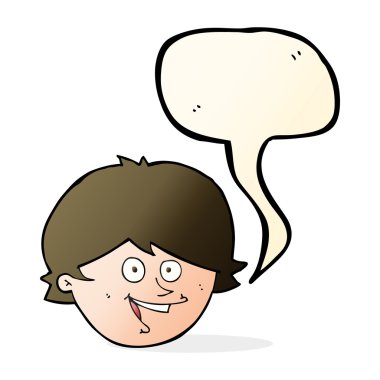 çizgi film mutlu çocuk yüzü ile konuşma kabarcığı