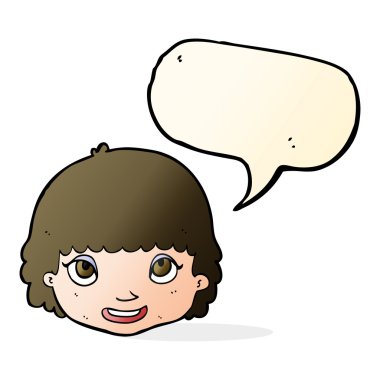 çizgi film mutlu kadın yüzü ile konuşma kabarcığı