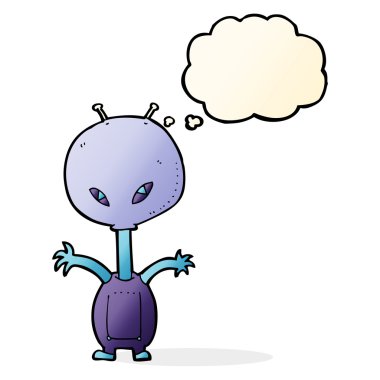 Düşünce baloncuğu olan uzaylı çizgi film