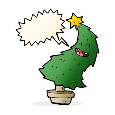 Konuşma baloncuğuyla dans eden karikatür ağacı