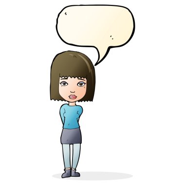 Konuşma balonu olan ciddi bir kız çizgi filmi.