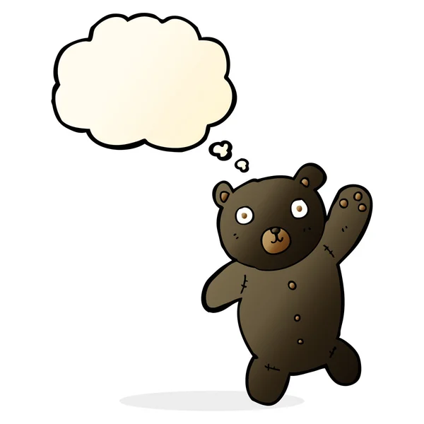 Dibujos animados lindo oso de peluche negro con burbuja de pensamiento — Vector de stock