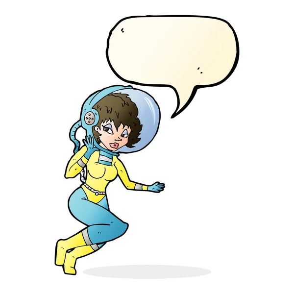 Cartoon space woman with speech bubble — Stock Vector