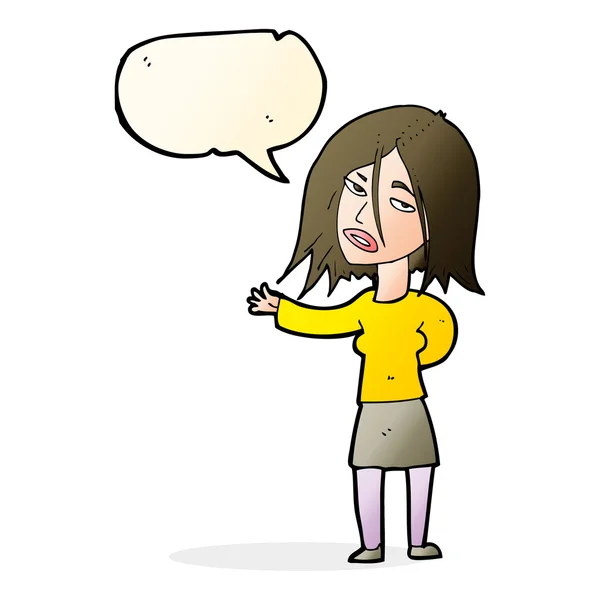 Cartoon unhappy woman with speech bubble — Stock Vector