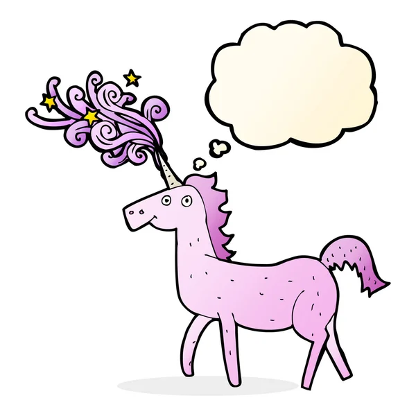 Kartun magis unicorn dengan pikiran gelembung - Stok Vektor