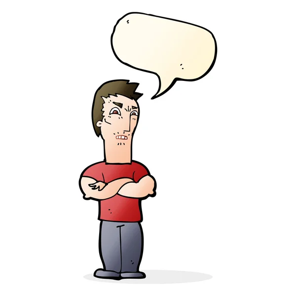 Hombre molesto de dibujos animados con brazos cruzados con burbuja del habla — Vector de stock