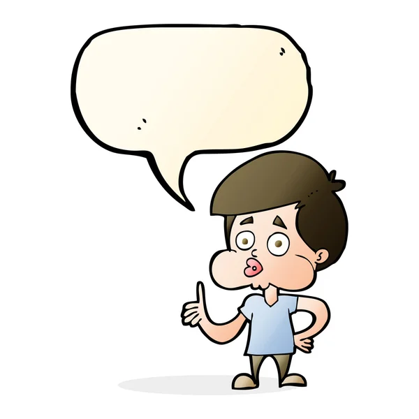 Cartoon boy giving thumbs up with speech bubble — Stock Vector