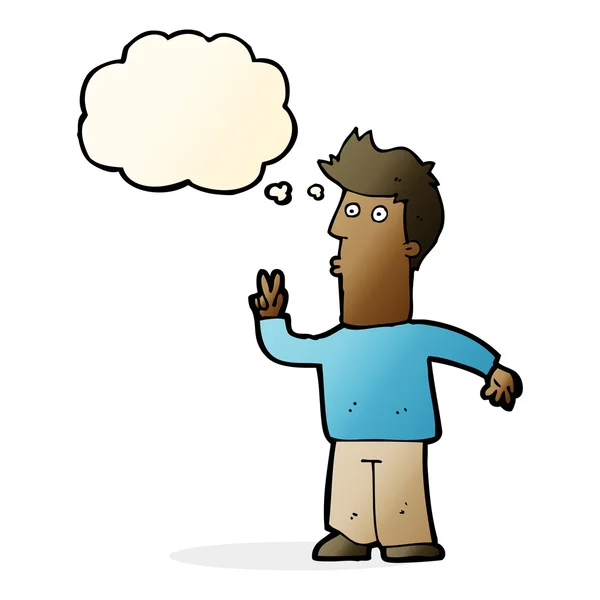 Homem dos desenhos animados sinalizando com a mão com bolha de pensamento — Vetor de Stock