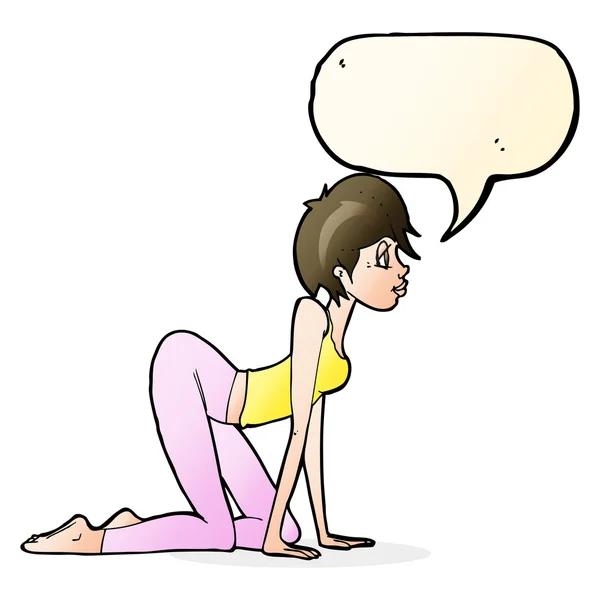 Dibujos animados mujer sexy a cuatro patas con la burbuja del habla — Archivo Imágenes Vectoriales