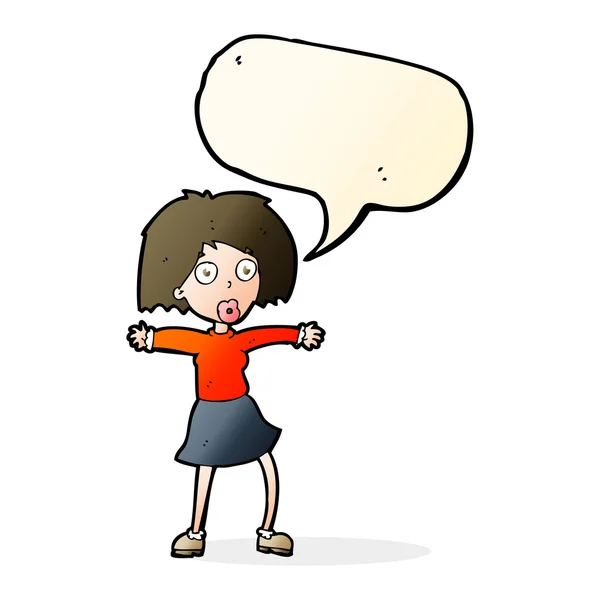 Cartoon surprised woman with speech bubble — Stock Vector