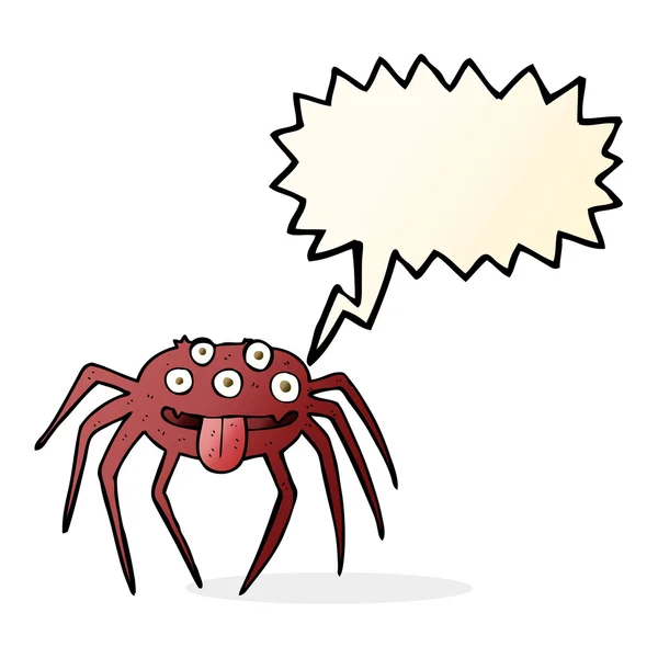 Dibujos animados bruta araña de halloween con burbuja del habla — Vector de stock