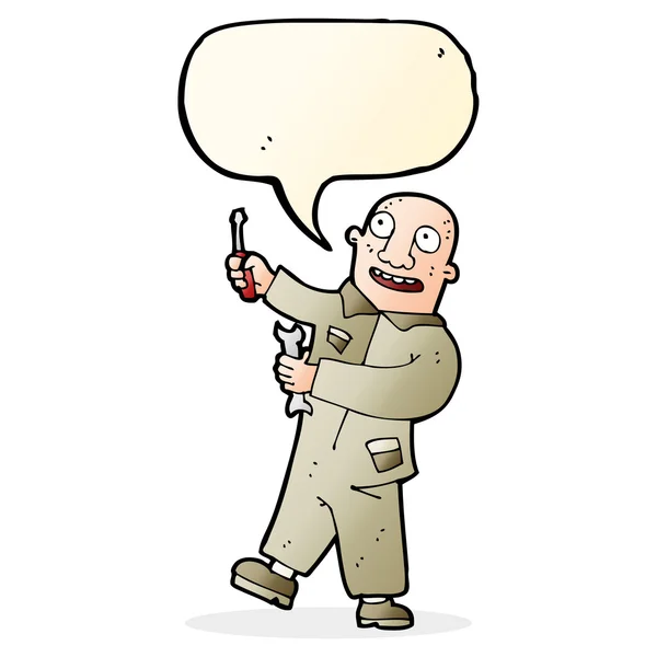 Cartoon mechanic with speech bubble — Stock Vector