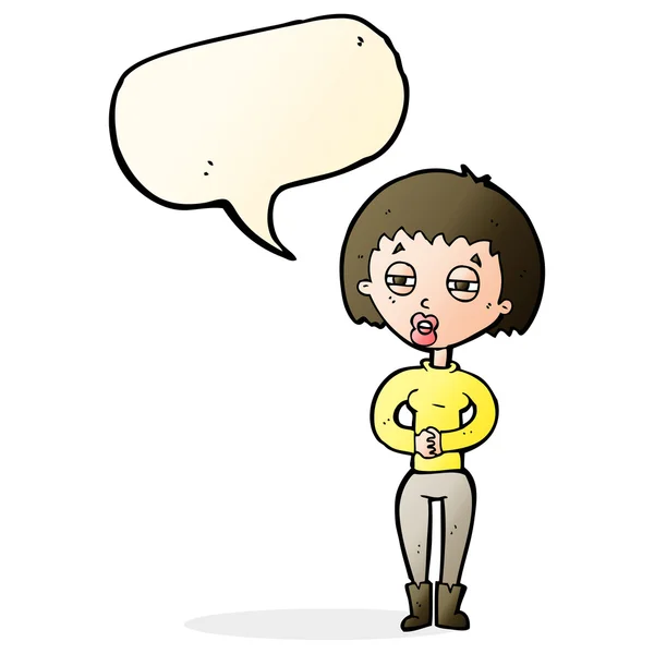 Dibujos animados mujer cansada con burbuja del habla — Archivo Imágenes Vectoriales